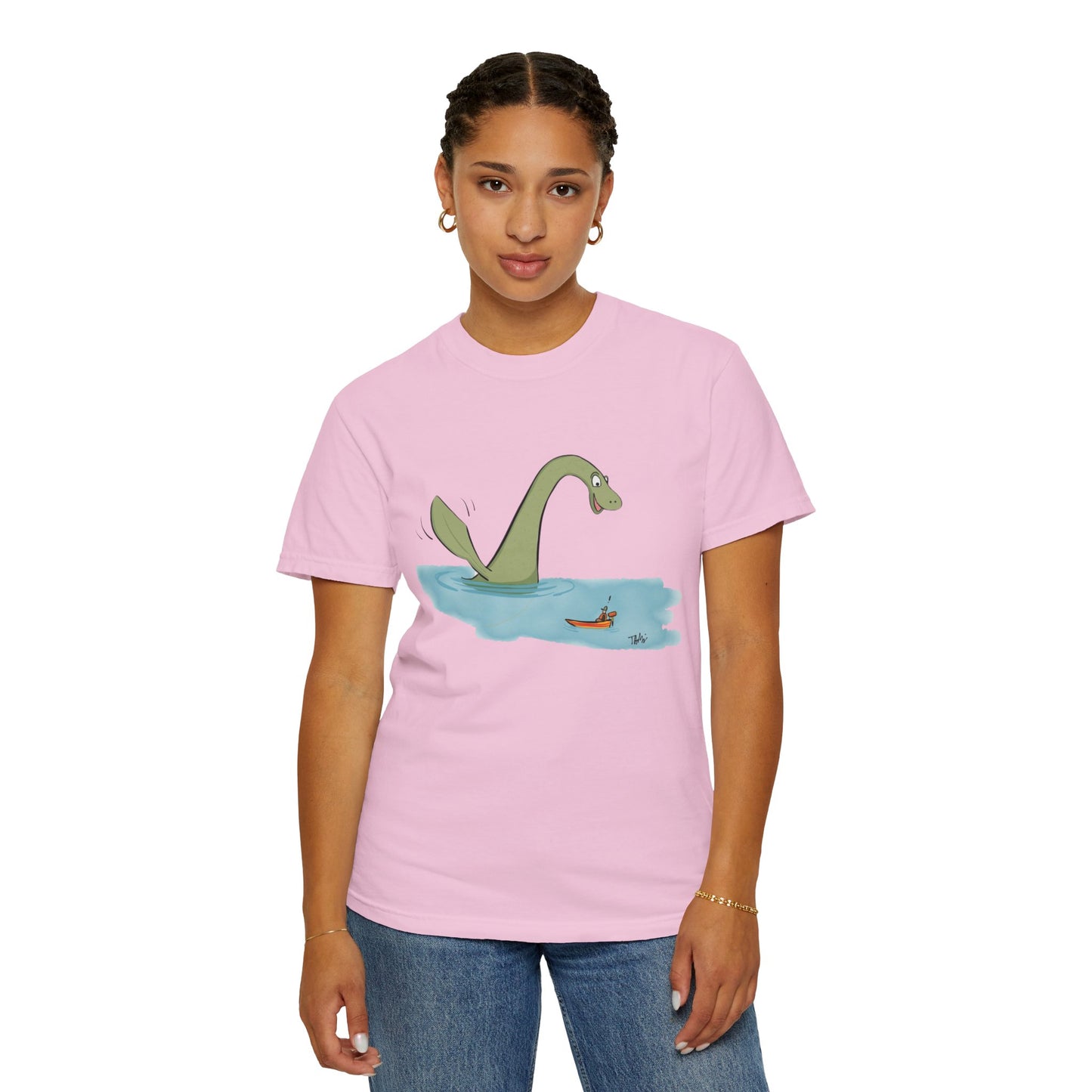 Loch Ness Monster Says Hi Illustrated | Unisex Garment-Dyed T-shirt