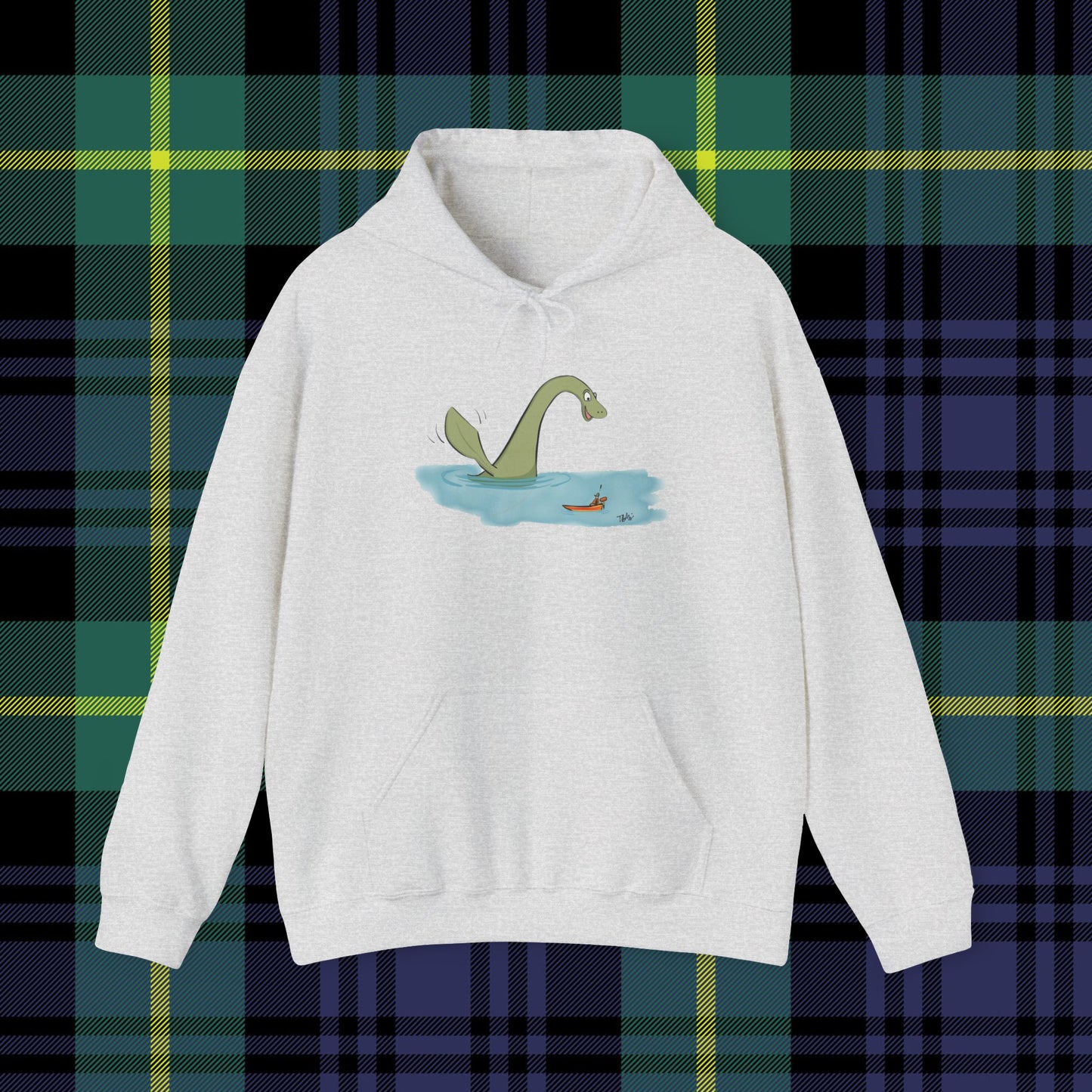 Illustrated Loch Ness Monster Says Hi | Unisex Heavy Blend™ Hooded Sweatshirt - Hoodie | A quirky, joy-filled design from Have Fun Spread Joy.