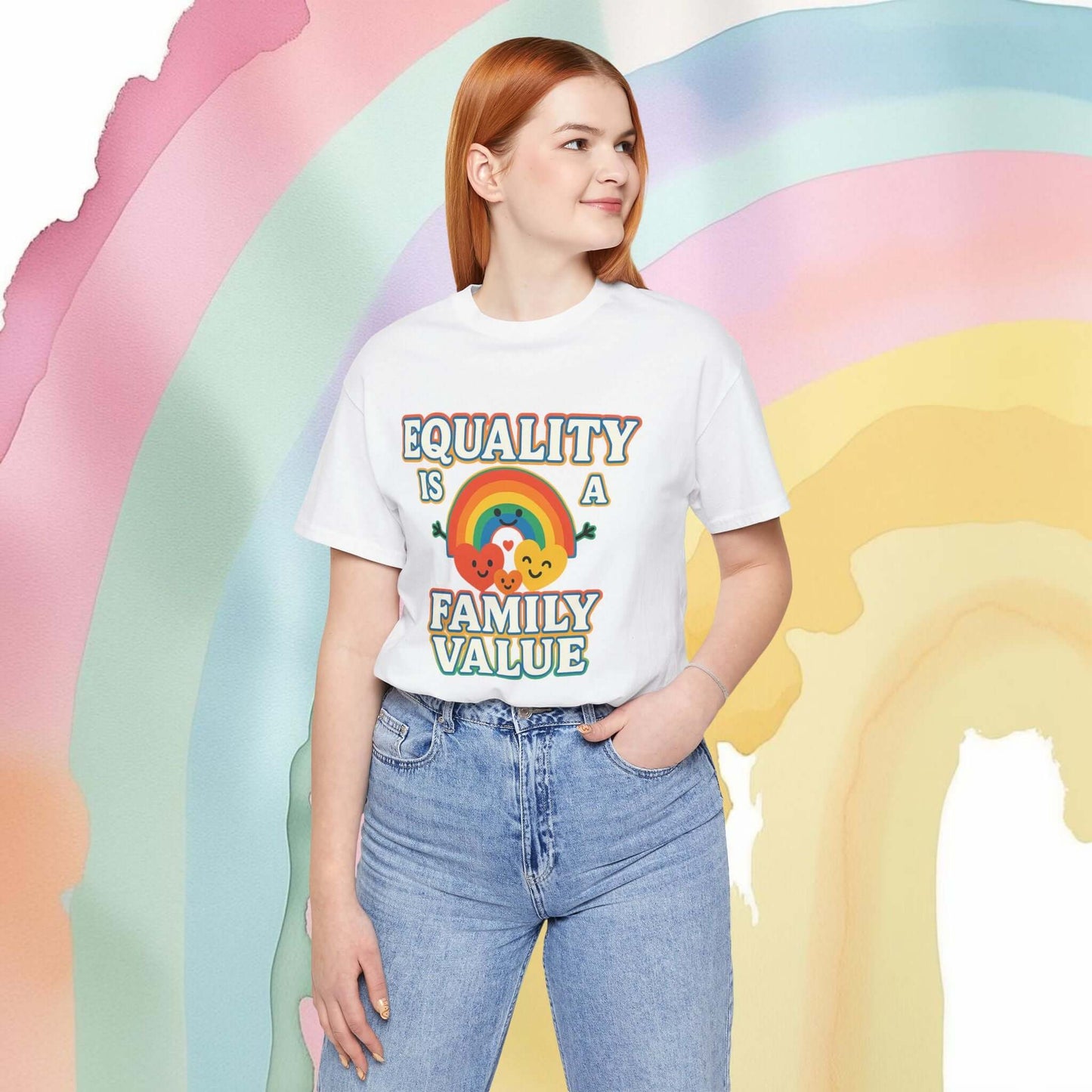 Equality Is a Family Value – Retro Rainbow Pride T-Shirt - T-Shirt | A quirky, joy-filled design from Have Fun Spread Joy.