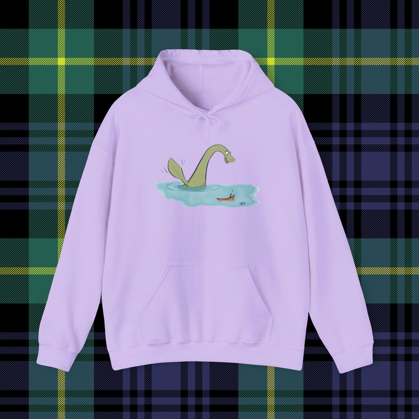 Illustrated Loch Ness Monster Says Hi | Unisex Heavy Blend™ Hooded Sweatshirt - Hoodie | A quirky, joy-filled design from Have Fun Spread Joy.