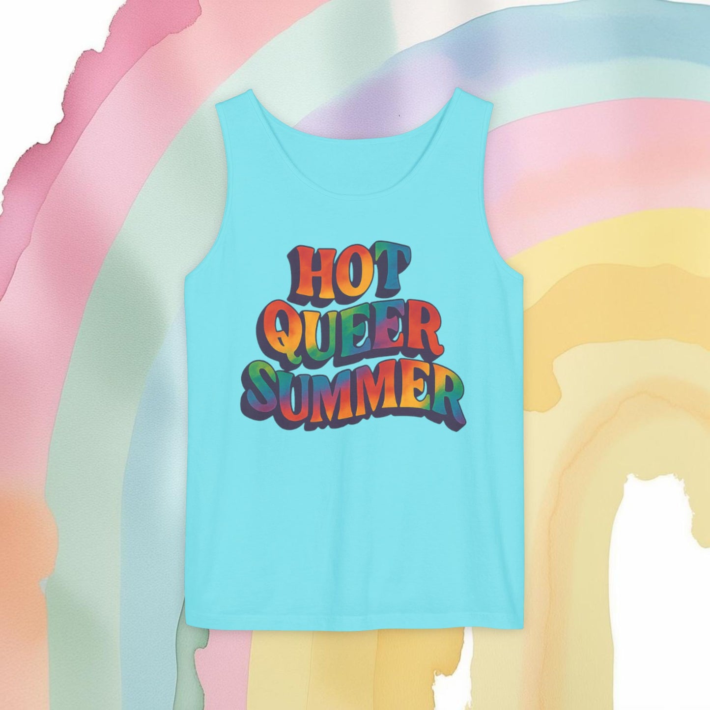 Hot Queer Summer Unisex Tank Top – LGBTQ+ Pride Clothing - Tank Top | A quirky, joy-filled design from Have Fun Spread Joy.