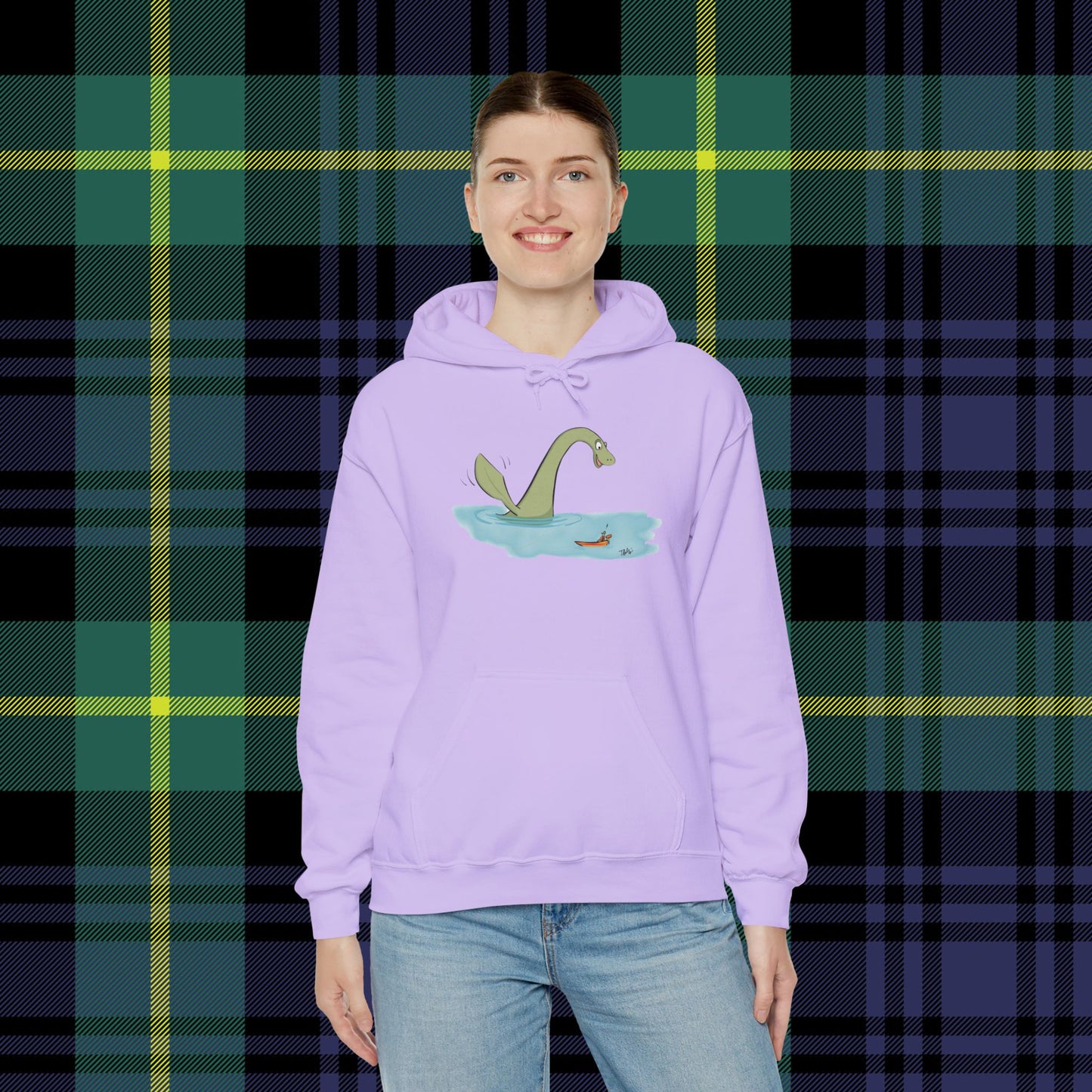 Illustrated Loch Ness Monster Says Hi | Unisex Heavy Blend™ Hooded Sweatshirt - Hoodie | A quirky, joy-filled design from Have Fun Spread Joy.