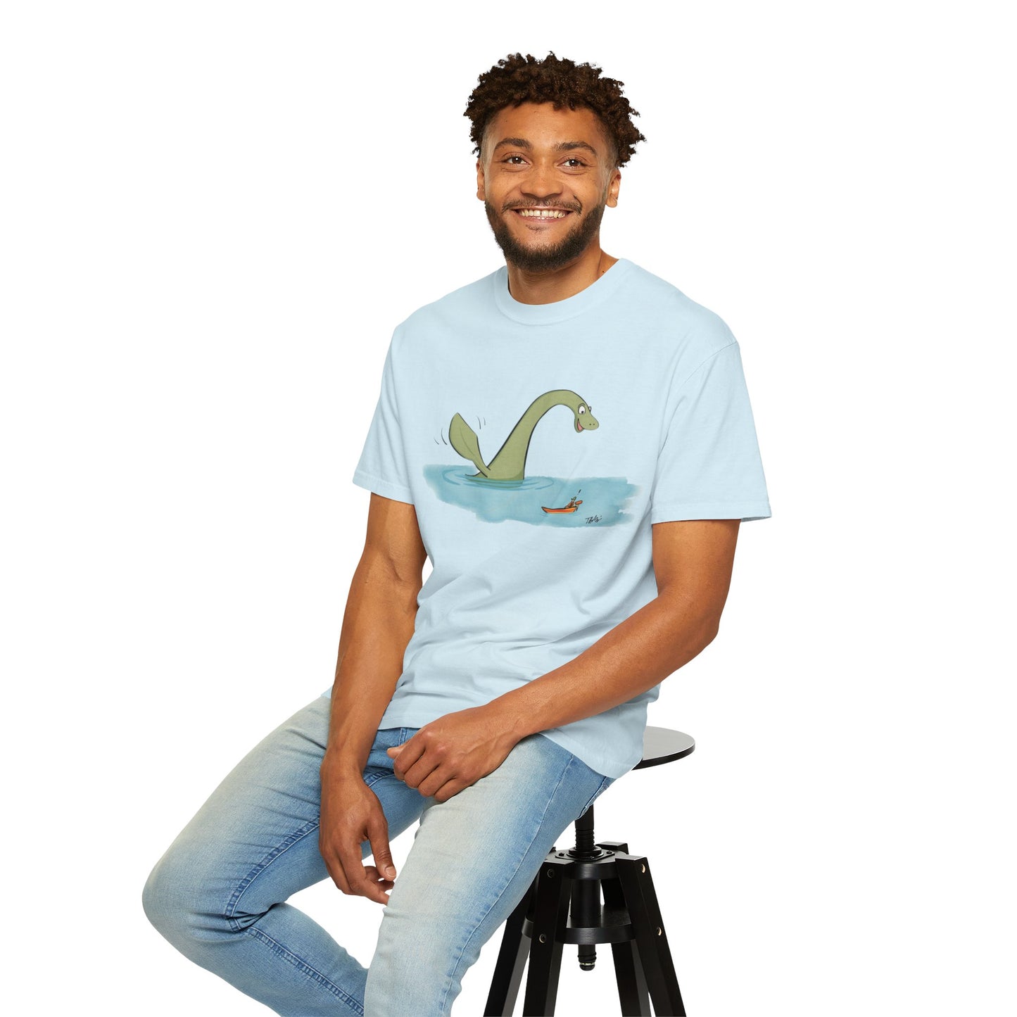 Loch Ness Monster Says Hi Illustrated | Unisex Garment-Dyed T-shirt