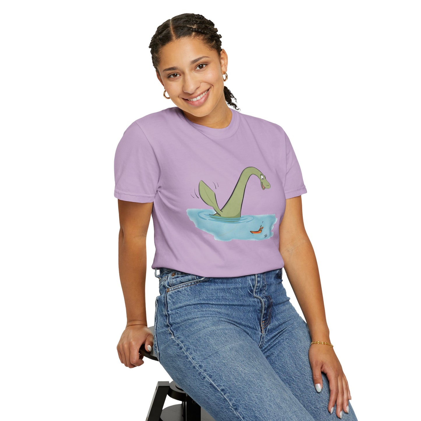 Loch Ness Monster Says Hi Illustrated | Unisex Garment-Dyed T-shirt