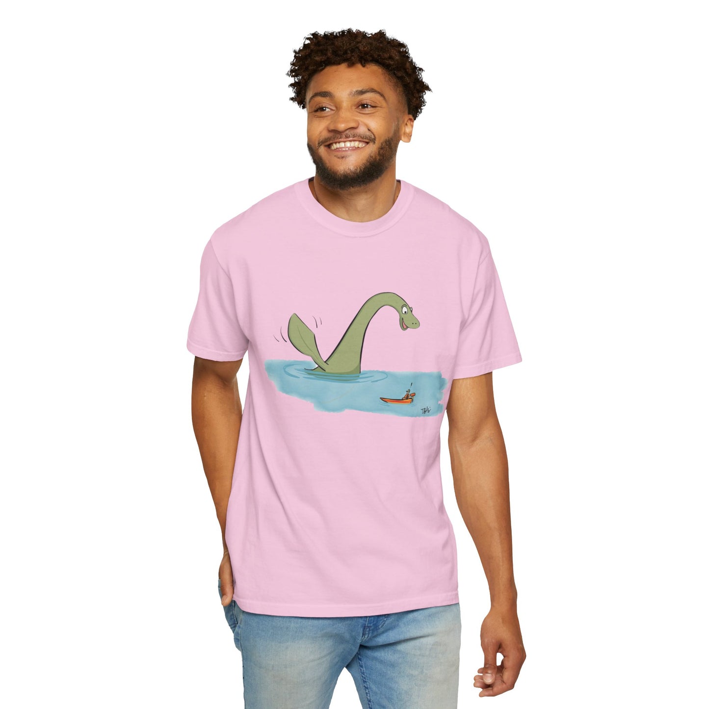 Loch Ness Monster Says Hi Illustrated | Unisex Garment-Dyed T-shirt