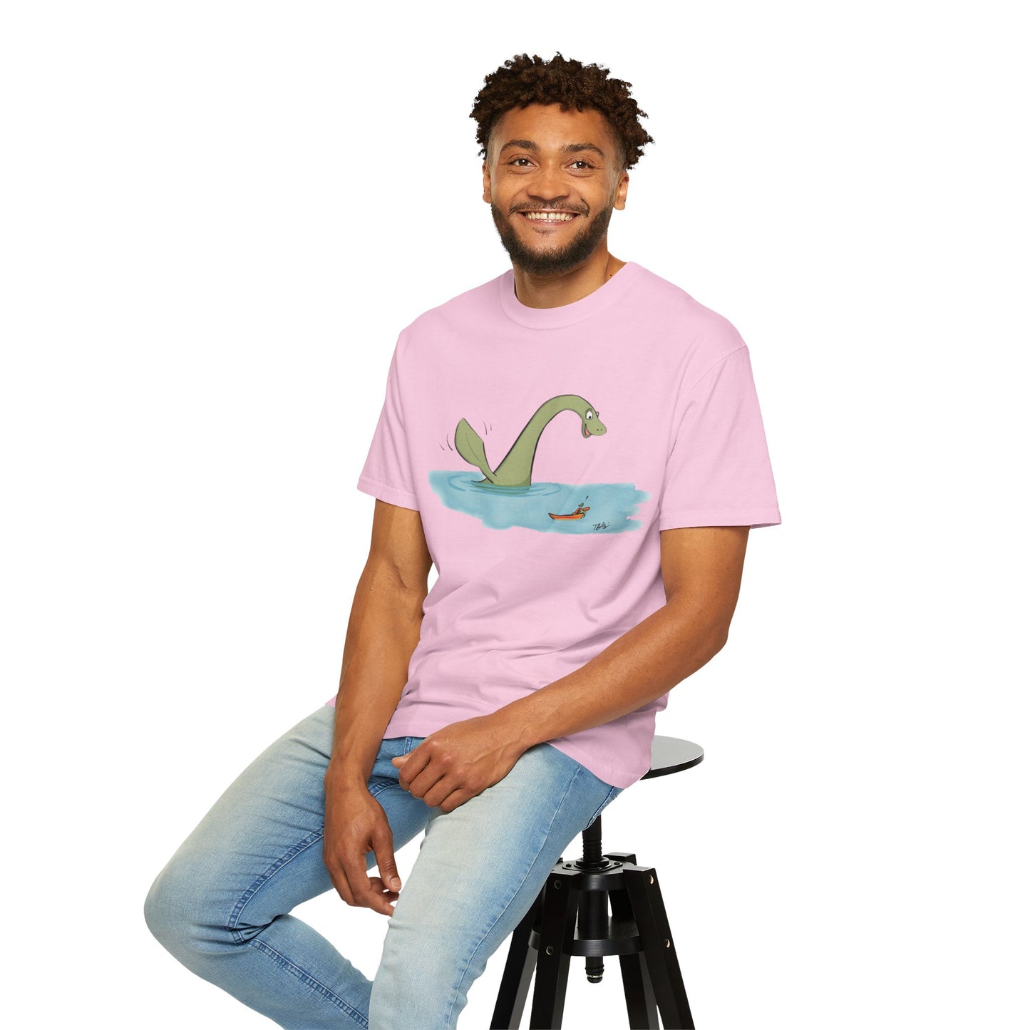 Loch Ness Monster Says Hi Illustrated | Unisex Garment-Dyed T-shirt