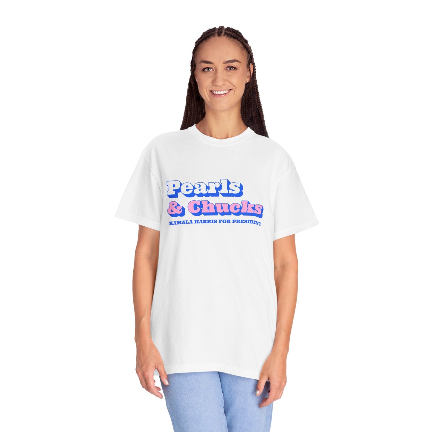 Pearls & Chucks | Kamala Harris for President (Unisex Garment-Dyed T-shirt)