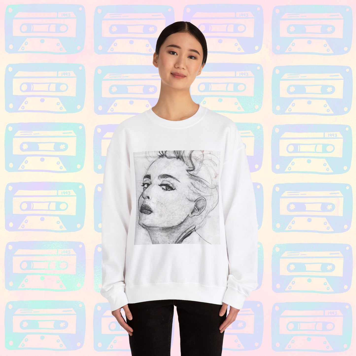 Living in a Material Sweatshirt 💋 | Unisex Heavy Blend™ Crewneck Sweatshirt - Sweatshirt | A quirky, joy-filled design from Have Fun Spread Joy.