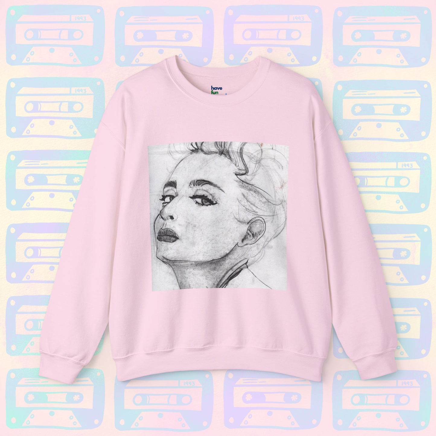 Living in a Material Sweatshirt 💋 | Unisex Heavy Blend™ Crewneck Sweatshirt - Sweatshirt | A quirky, joy-filled design from Have Fun Spread Joy.