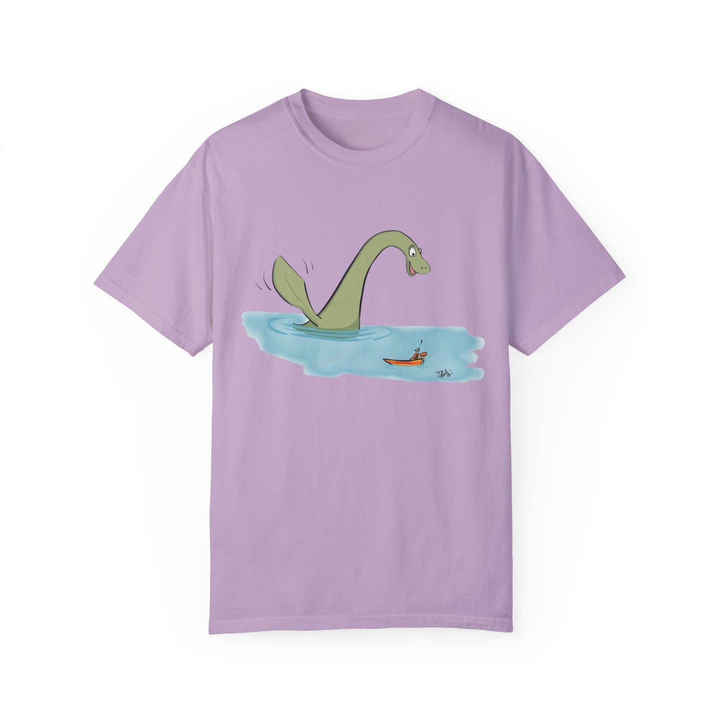 Loch Ness Monster Says Hi Illustrated | Unisex Garment-Dyed T-shirt