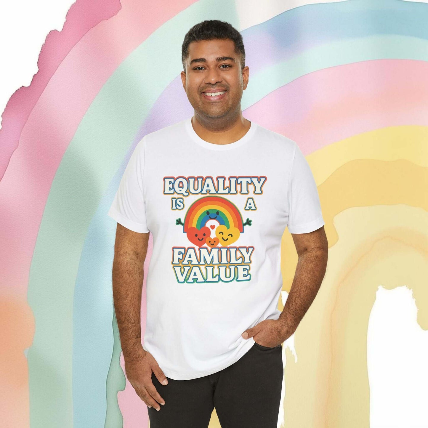 Equality Is a Family Value – Retro Rainbow Pride T-Shirt - T-Shirt | A quirky, joy-filled design from Have Fun Spread Joy.