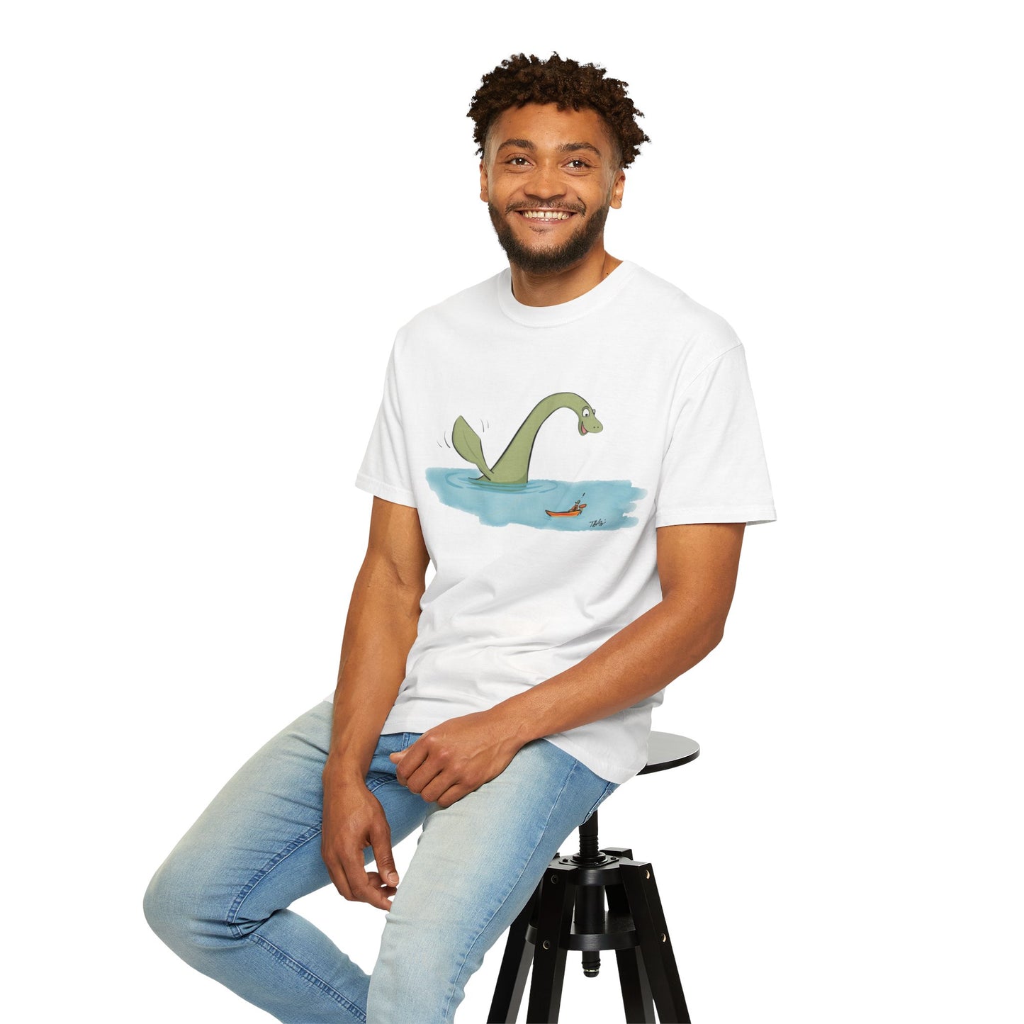 Loch Ness Monster Says Hi Illustrated | Unisex Garment-Dyed T-shirt