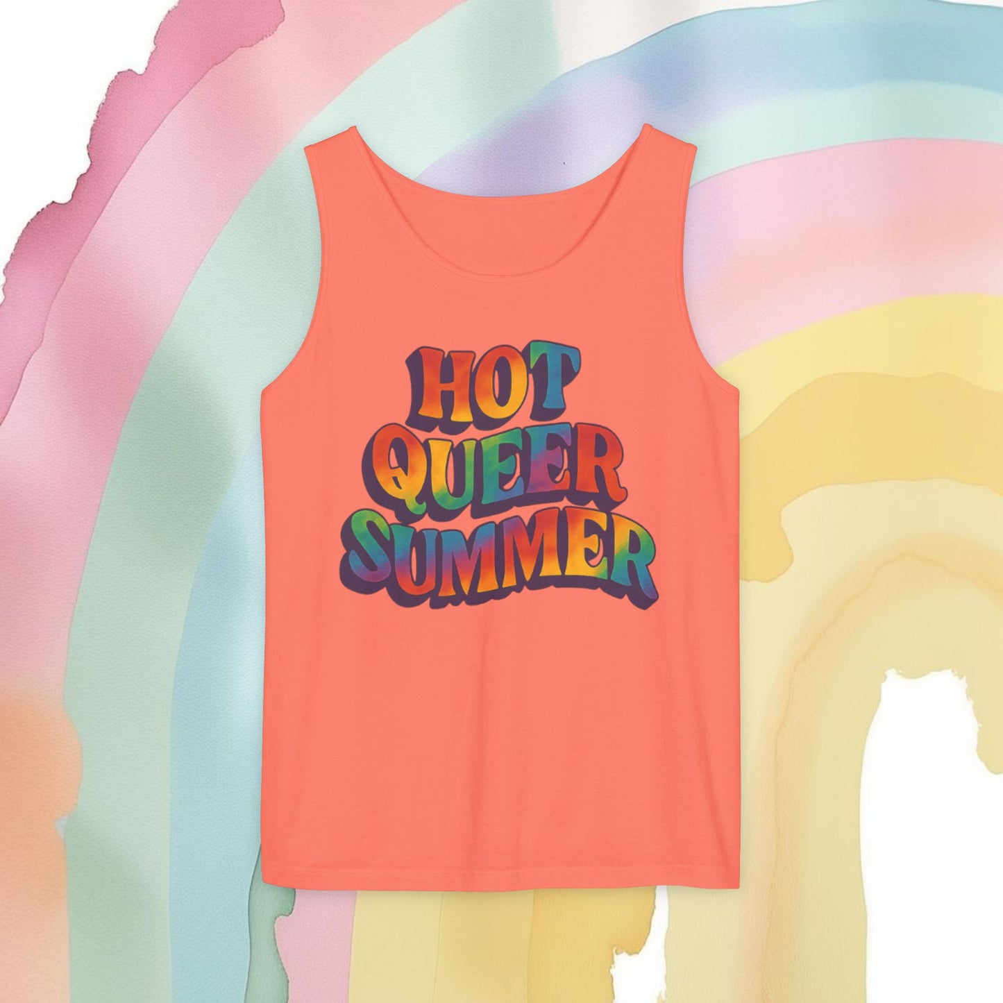 Hot Queer Summer Unisex Tank Top – LGBTQ+ Pride Clothing - Tank Top | A quirky, joy-filled design from Have Fun Spread Joy.