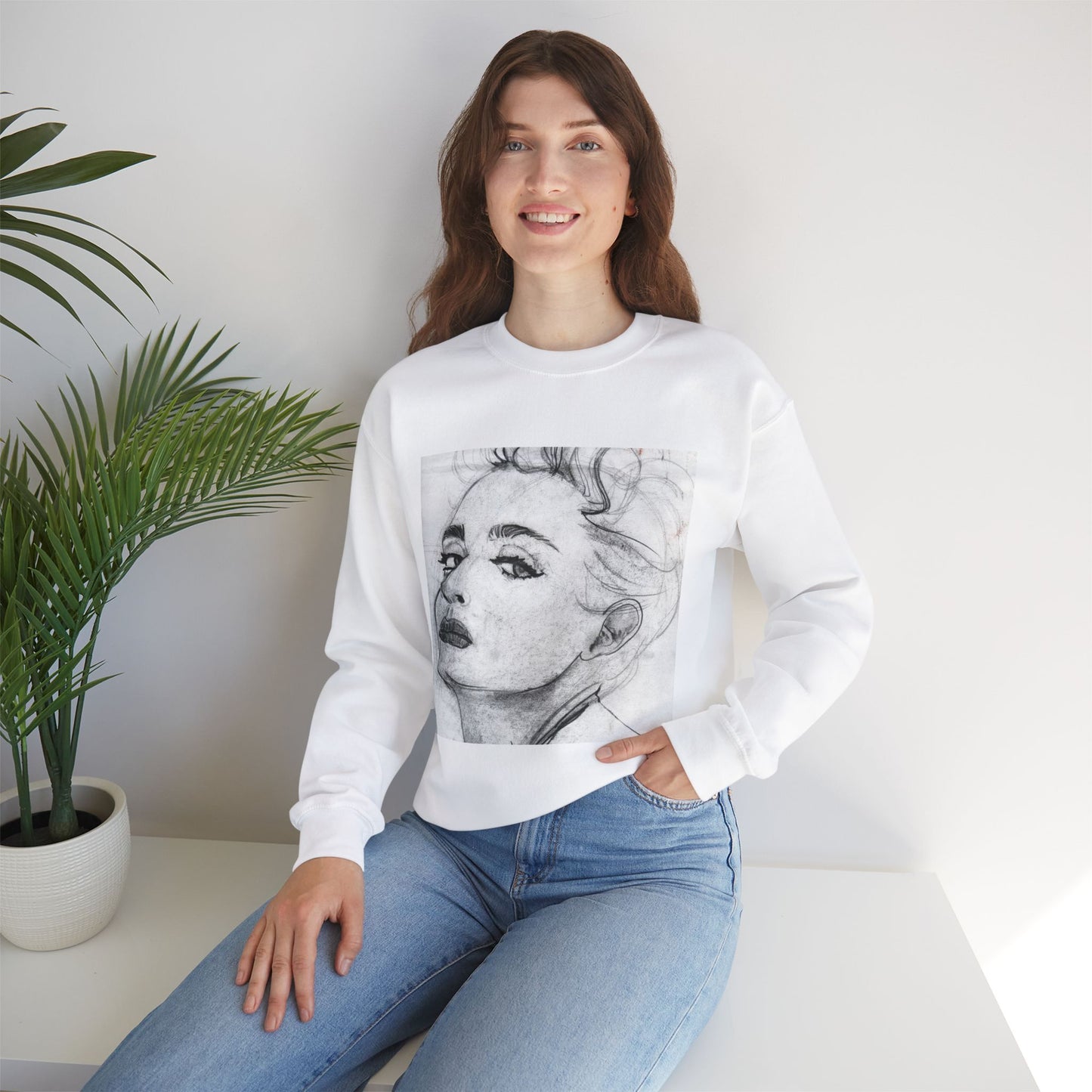 Living in a Material Sweatshirt 💋 | Unisex Heavy Blend™ Crewneck Sweatshirt - Sweatshirt | A quirky, joy-filled design from Have Fun Spread Joy.