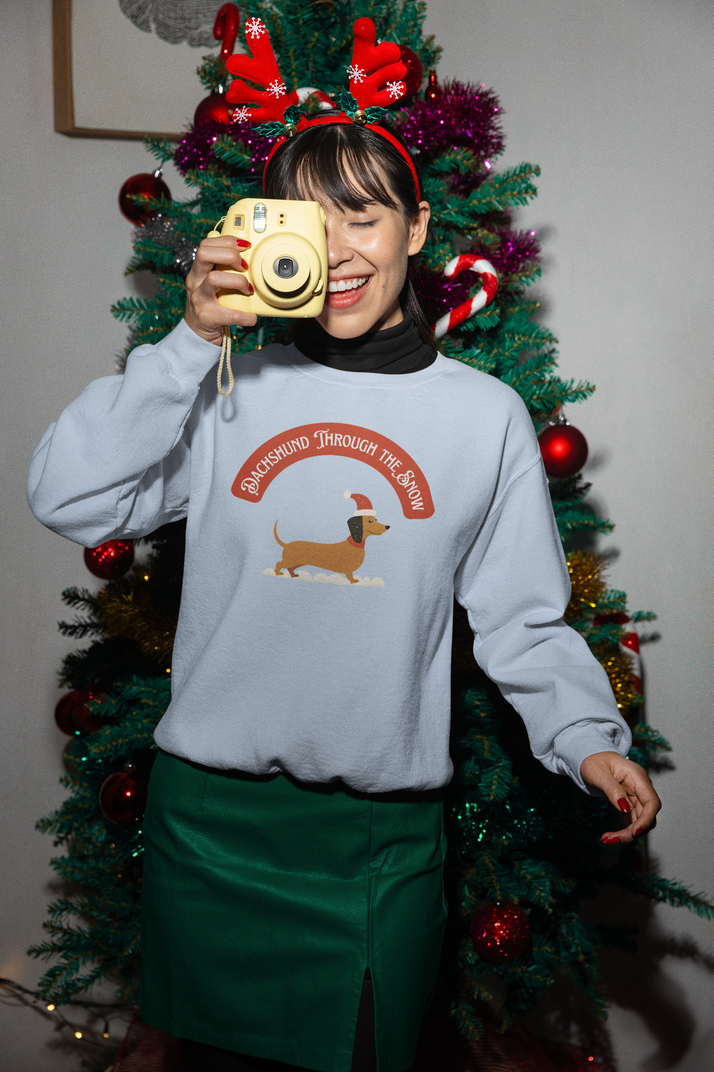 Dachshund Through the Snow | Unisex Heavy Blend™ Crewneck Sweatshirt - Sweatshirt | A quirky, joy-filled design from Have Fun Spread Joy.
