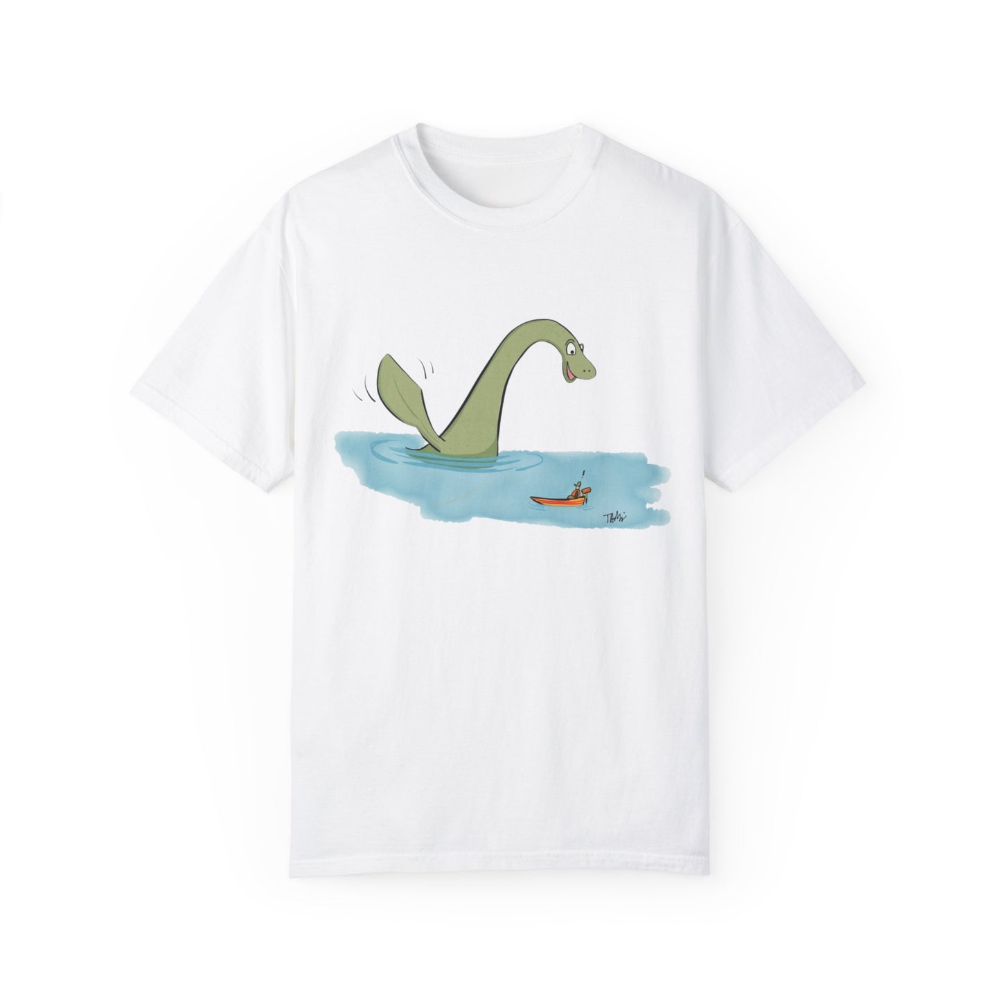 Loch Ness Monster Says Hi Illustrated | Unisex Garment-Dyed T-shirt