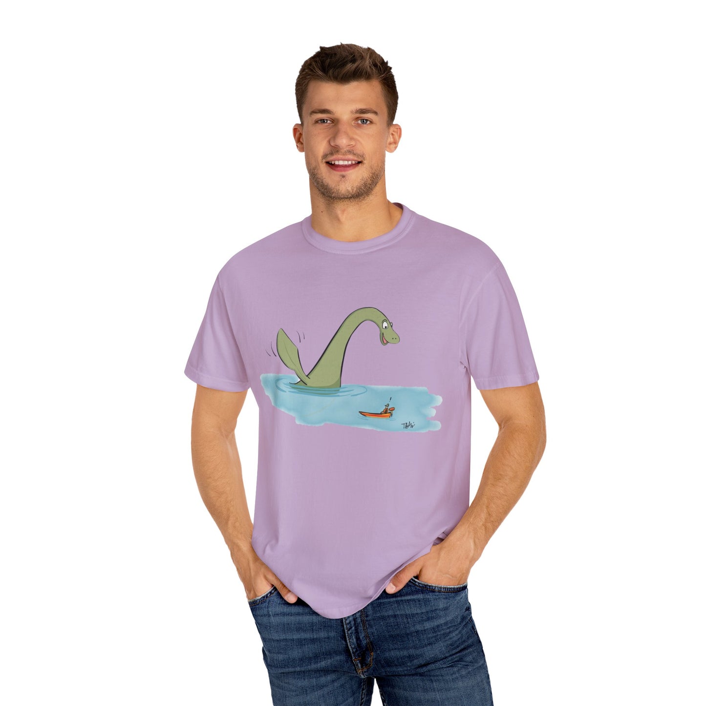 Loch Ness Monster Says Hi Illustrated | Unisex Garment-Dyed T-shirt