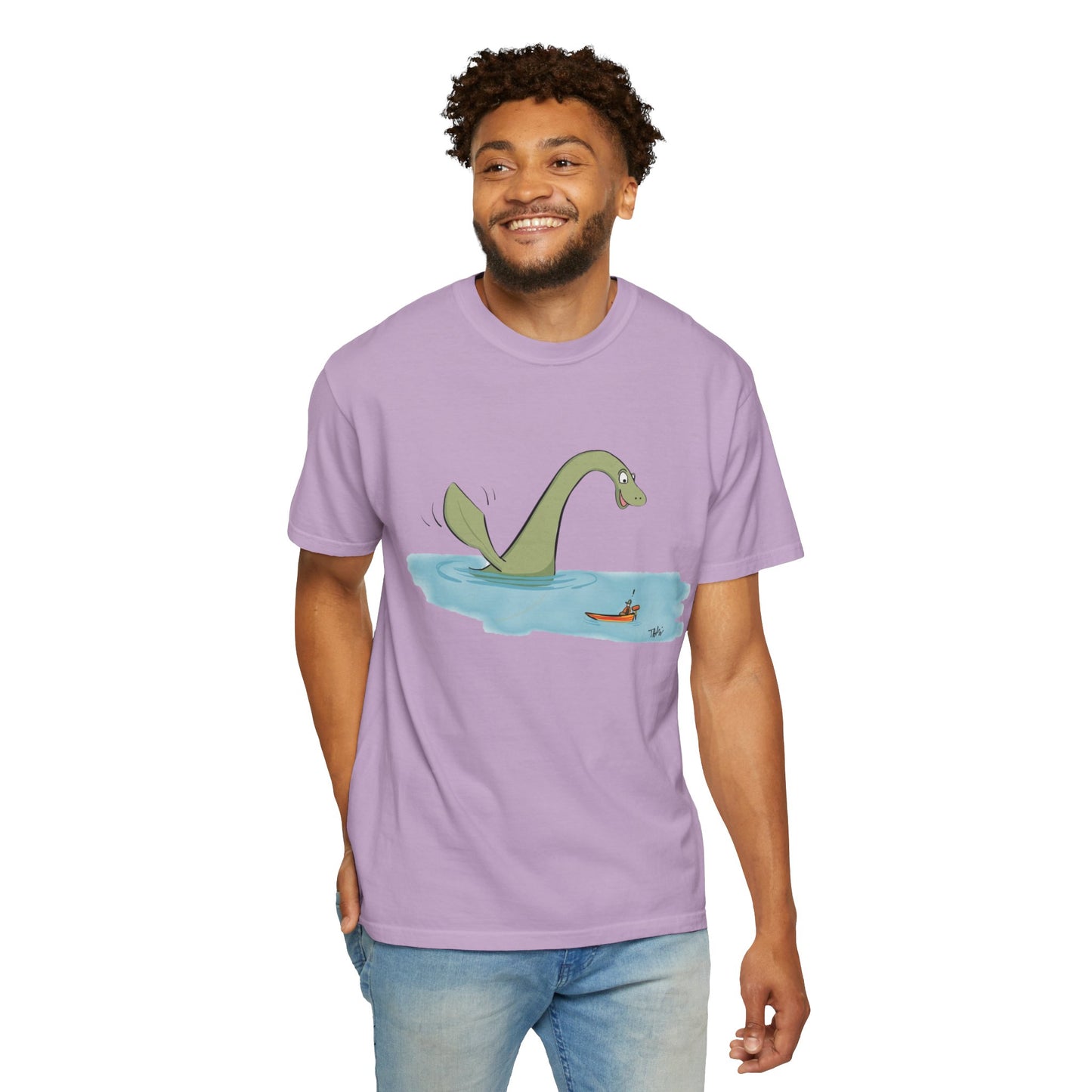 Loch Ness Monster Says Hi Illustrated | Unisex Garment-Dyed T-shirt