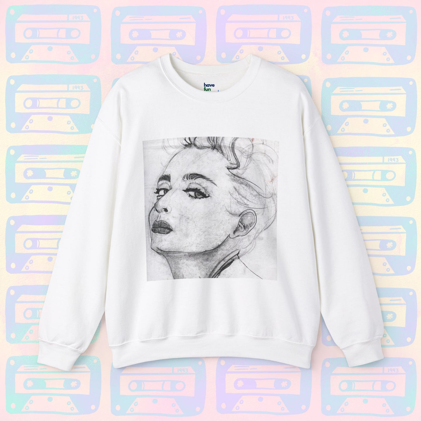 Living in a Material Sweatshirt 💋 | Unisex Heavy Blend™ Crewneck Sweatshirt - Sweatshirt | A quirky, joy-filled design from Have Fun Spread Joy.
