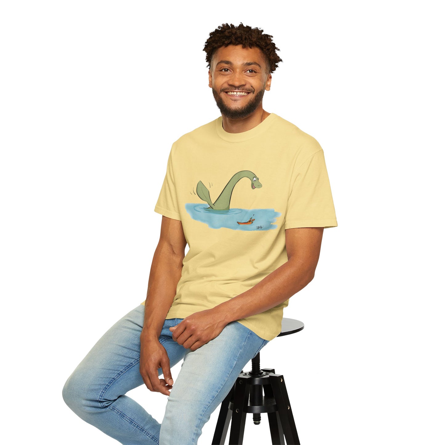 Loch Ness Monster Says Hi Illustrated | Unisex Garment-Dyed T-shirt