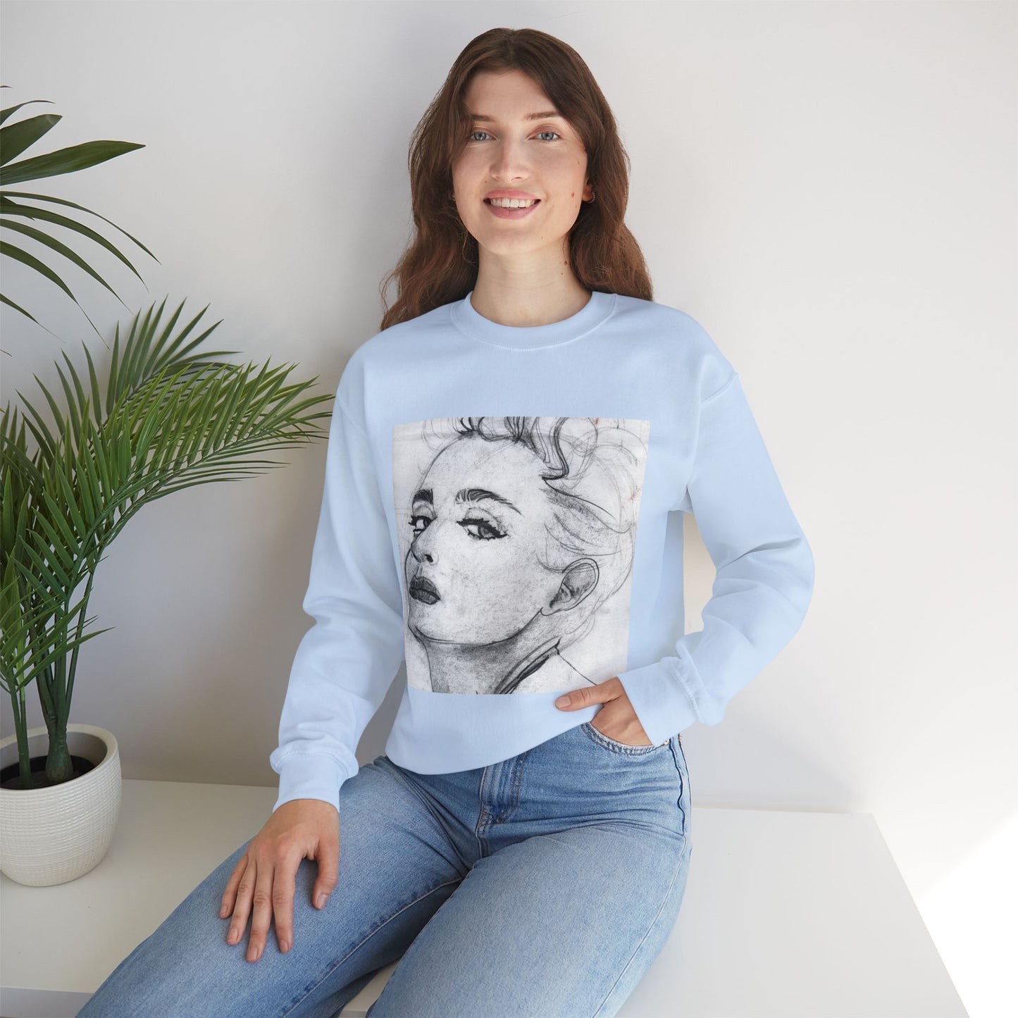 Living in a Material Sweatshirt 💋 | Unisex Heavy Blend™ Crewneck Sweatshirt - Sweatshirt | A quirky, joy-filled design from Have Fun Spread Joy.