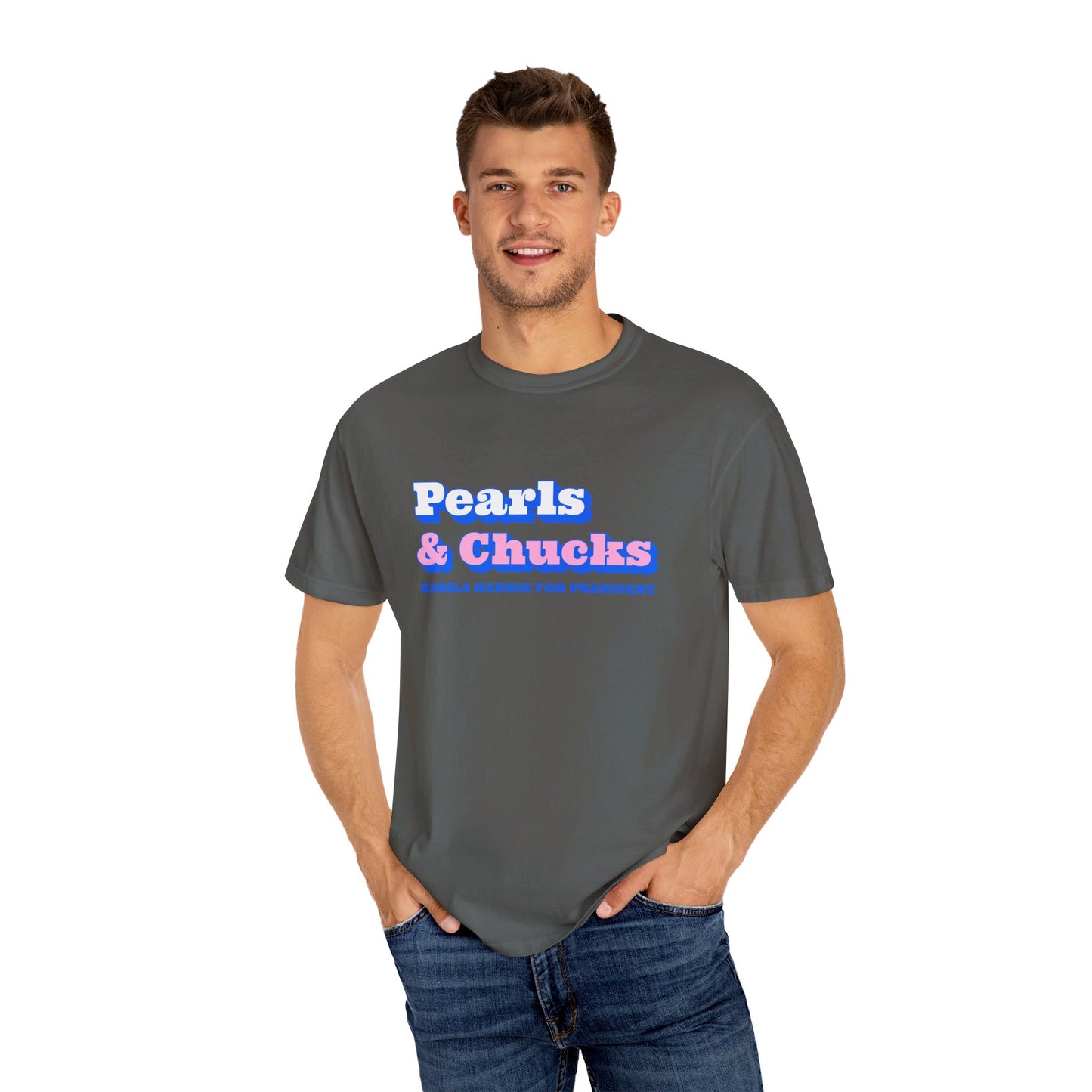 Pearls & Chucks | Kamala Harris for President (Unisex Garment-Dyed T-shirt)