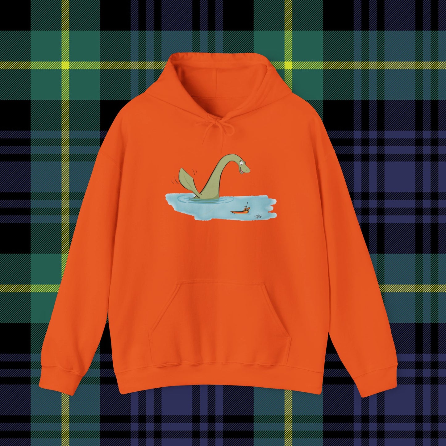 Illustrated Loch Ness Monster Says Hi | Unisex Heavy Blend™ Hooded Sweatshirt - Hoodie | A quirky, joy-filled design from Have Fun Spread Joy.