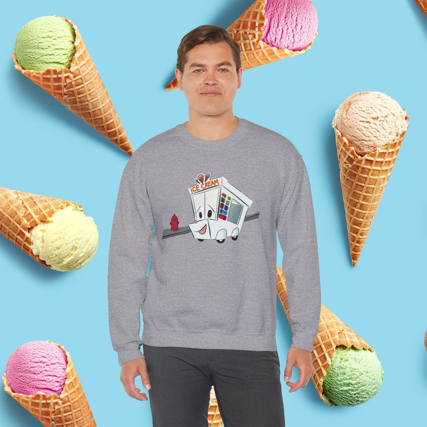 Sundae Driver | Unisex Heavy Blend™ Crewneck Sweatshirt - Sweatshirt | A quirky, joy-filled design from Have Fun Spread Joy.