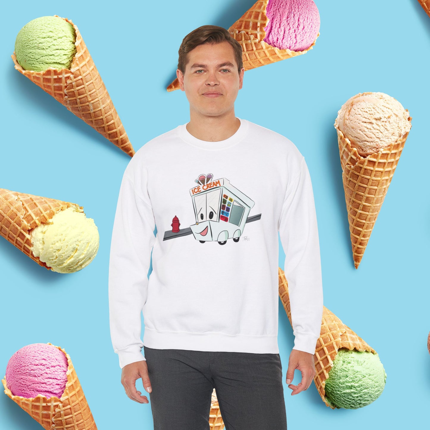 Sundae Driver | Unisex Heavy Blend™ Crewneck Sweatshirt - Sweatshirt | A quirky, joy-filled design from Have Fun Spread Joy.
