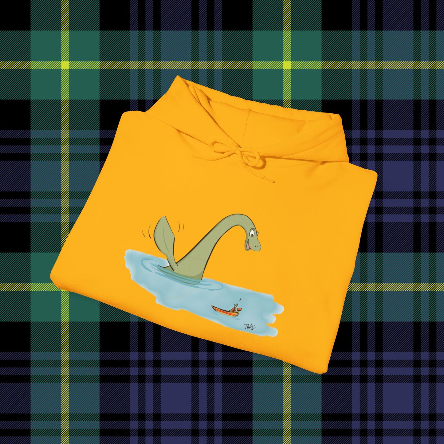 Illustrated Loch Ness Monster Says Hi | Unisex Heavy Blend™ Hooded Sweatshirt - Hoodie | A quirky, joy-filled design from Have Fun Spread Joy.