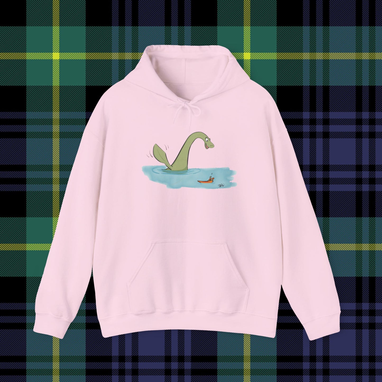 Illustrated Loch Ness Monster Says Hi | Unisex Heavy Blend™ Hooded Sweatshirt - Hoodie | A quirky, joy-filled design from Have Fun Spread Joy.