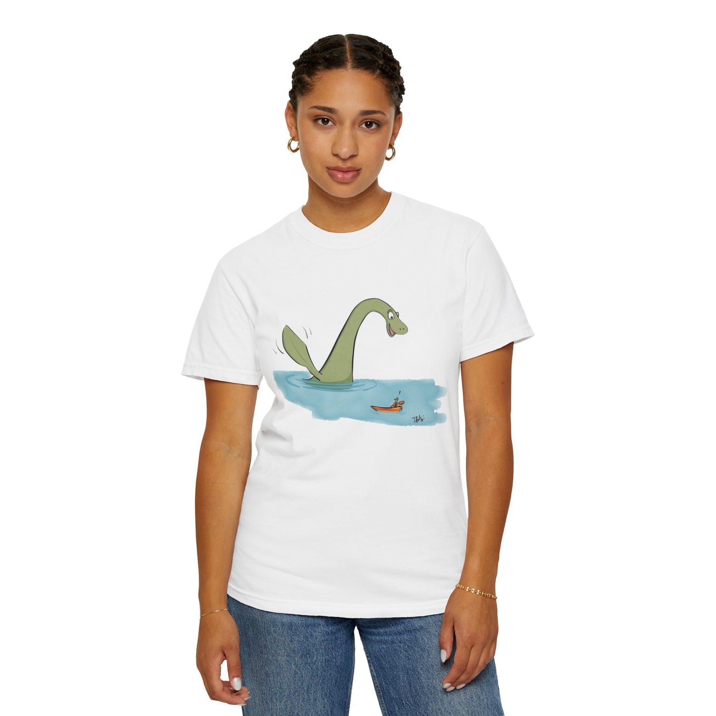 Loch Ness Monster Says Hi Illustrated | Unisex Garment-Dyed T-shirt