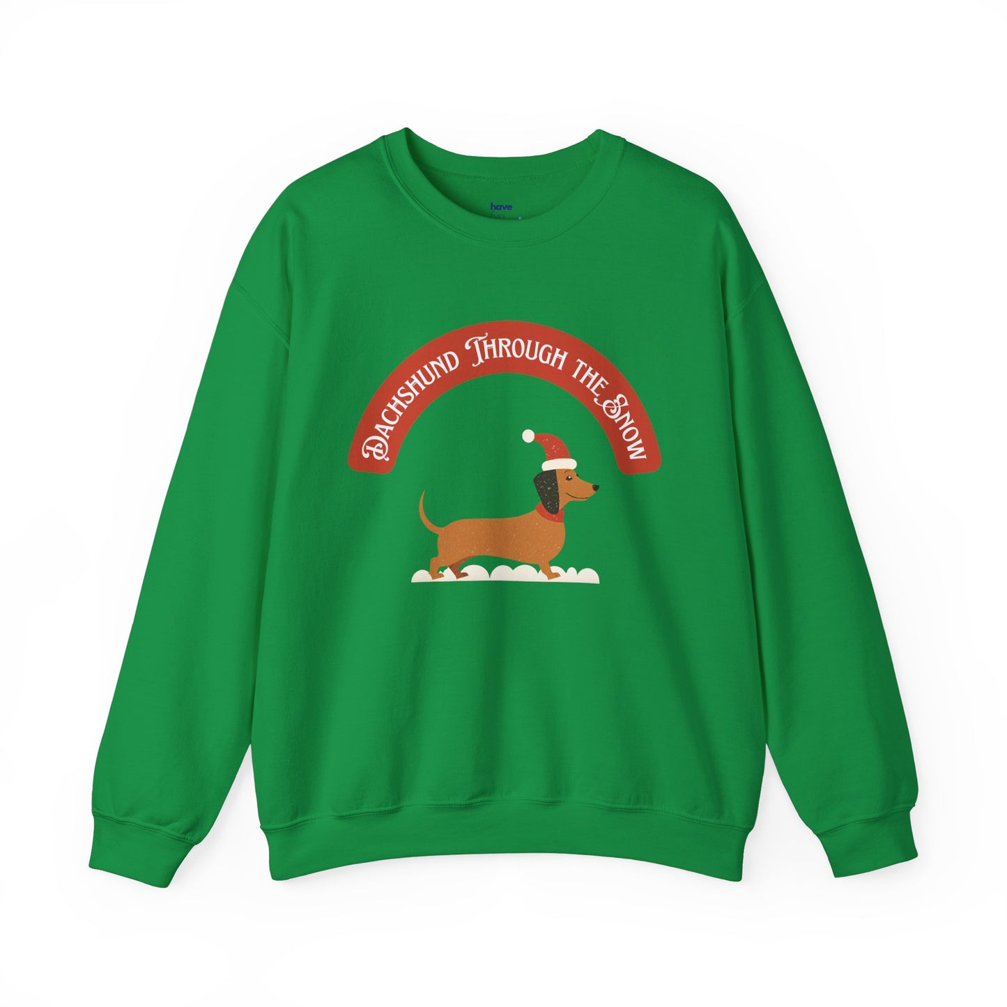 Dachshund Through the Snow | Unisex Heavy Blend™ Crewneck Sweatshirt - Sweatshirt | A quirky, joy-filled design from Have Fun Spread Joy.
