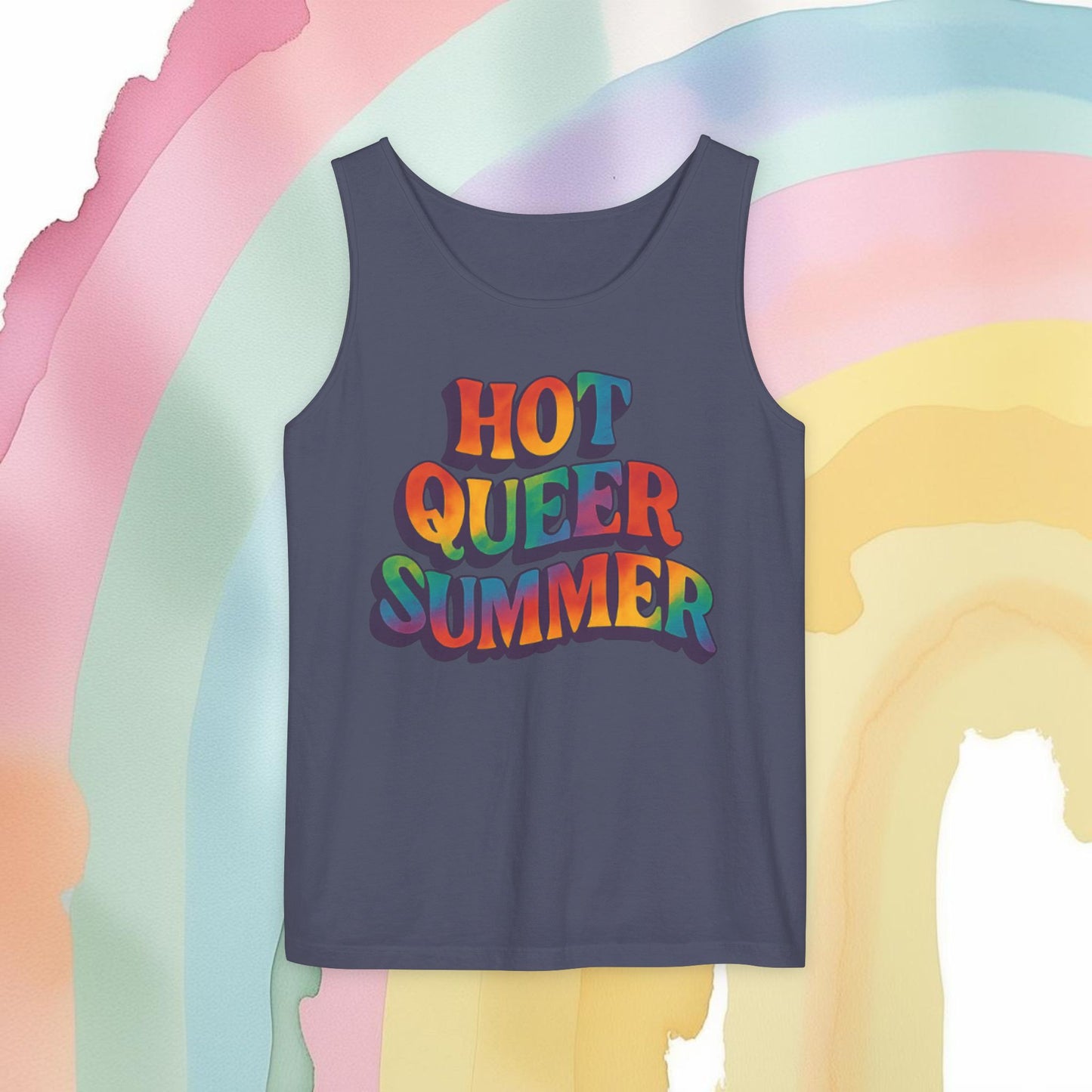 Hot Queer Summer Unisex Tank Top – LGBTQ+ Pride Clothing - Tank Top | A quirky, joy-filled design from Have Fun Spread Joy.
