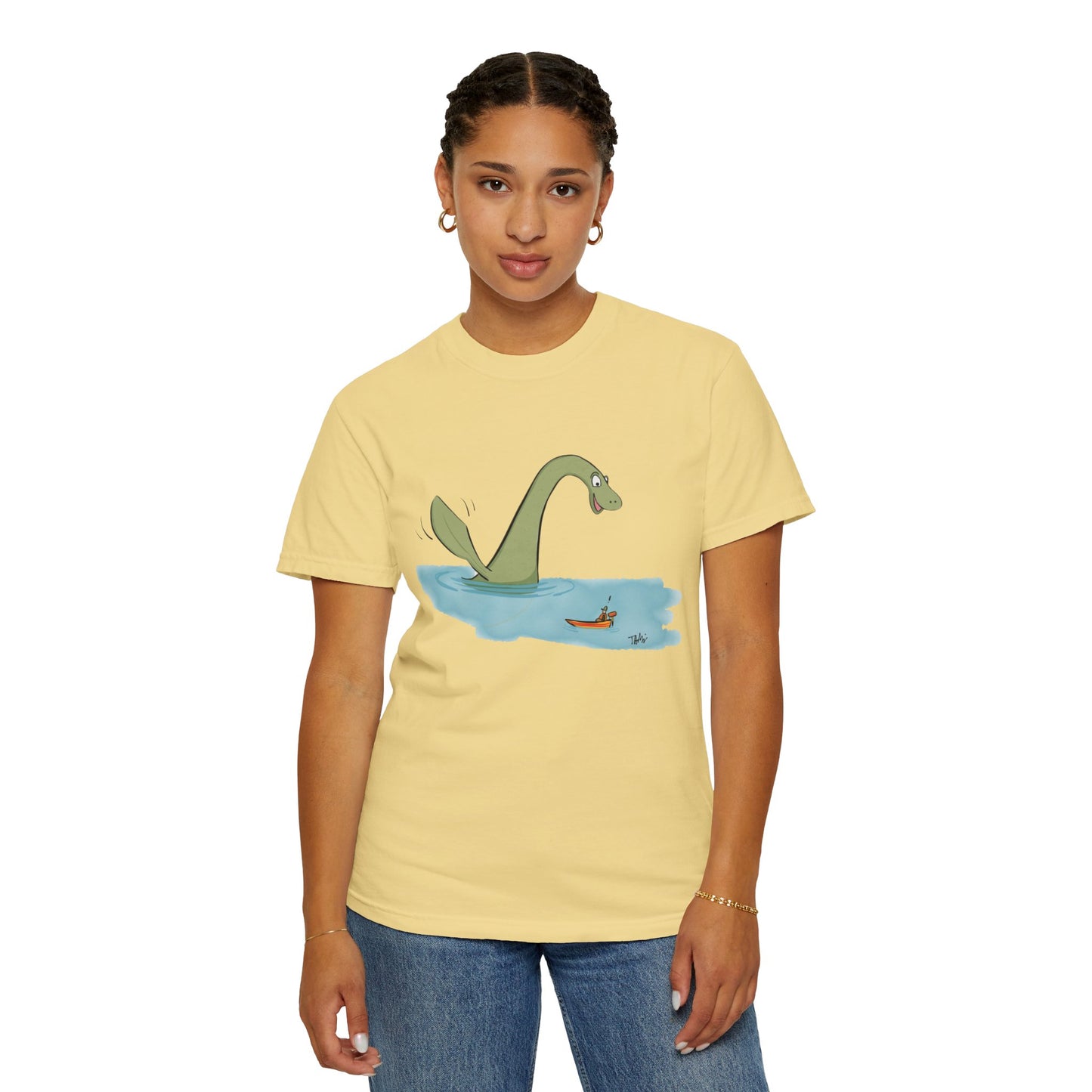 Loch Ness Monster Says Hi Illustrated | Unisex Garment-Dyed T-shirt