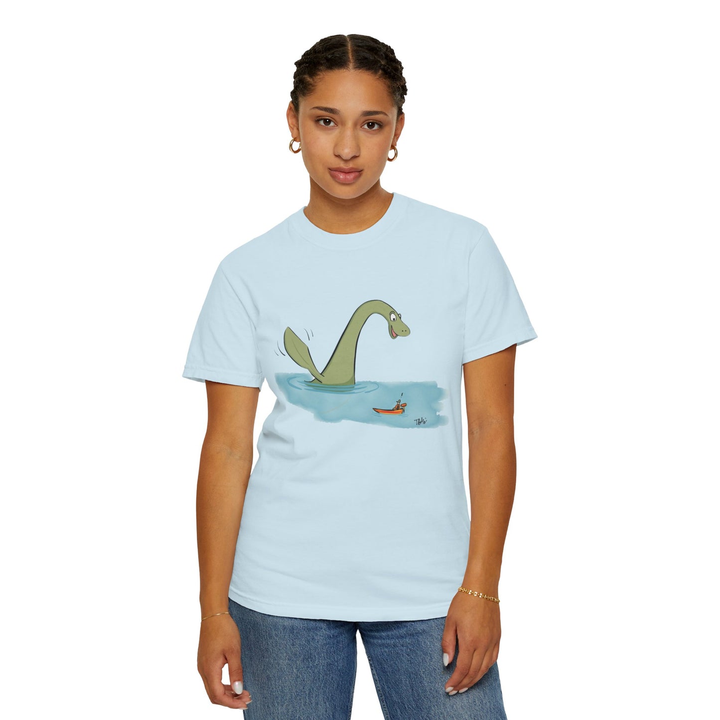 Loch Ness Monster Says Hi Illustrated | Unisex Garment-Dyed T-shirt