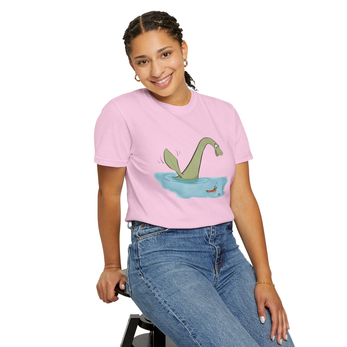 Loch Ness Monster Says Hi Illustrated | Unisex Garment-Dyed T-shirt