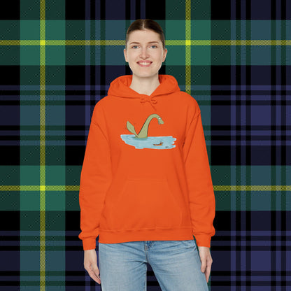 Illustrated Loch Ness Monster Says Hi | Unisex Heavy Blend™ Hooded Sweatshirt - Hoodie | A quirky, joy-filled design from Have Fun Spread Joy.