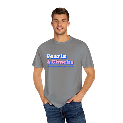Pearls & Chucks | Kamala Harris for President (Unisex Garment-Dyed T-shirt) - T-Shirt | A quirky, joy-filled design from Have Fun Spread Joy.