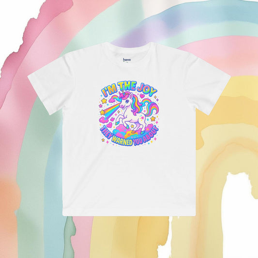 I’m the Joy They Warned You About – Kids' Retro Rainbow Pride T-Shirt