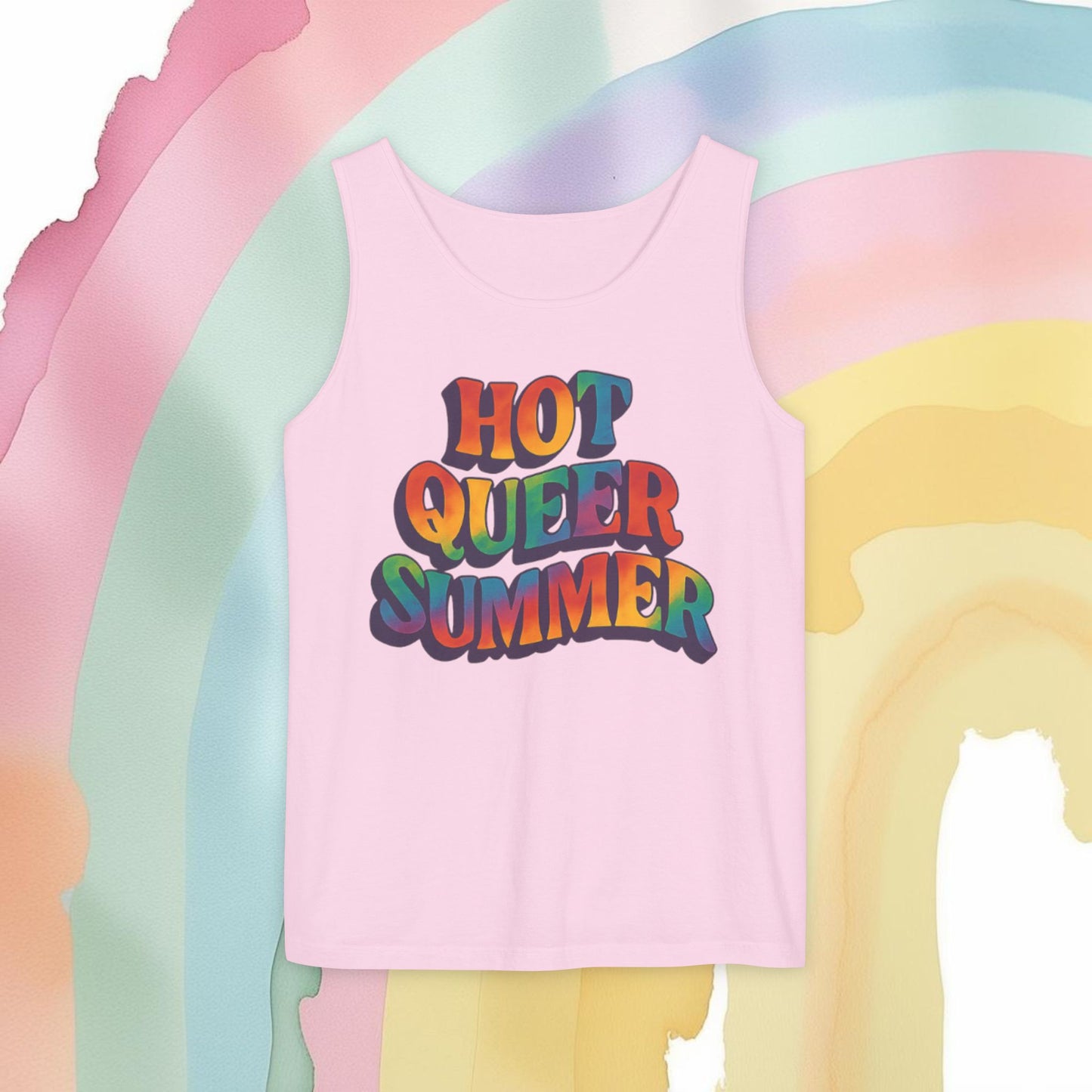 Hot Queer Summer Unisex Tank Top – LGBTQ+ Pride Clothing - Tank Top | A quirky, joy-filled design from Have Fun Spread Joy.