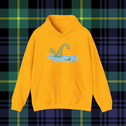 Illustrated Loch Ness Monster Says Hi | Unisex Heavy Blend™ Hooded Sweatshirt - Hoodie | A quirky, joy-filled design from Have Fun Spread Joy.
