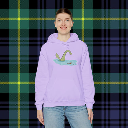 Illustrated Loch Ness Monster Says Hi | Unisex Heavy Blend™ Hooded Sweatshirt - Hoodie | A quirky, joy-filled design from Have Fun Spread Joy.