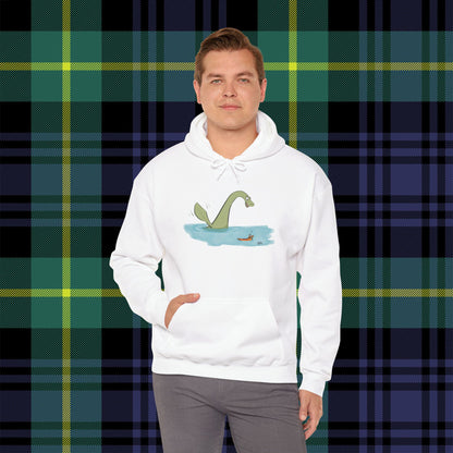 Illustrated Loch Ness Monster Says Hi | Unisex Heavy Blend™ Hooded Sweatshirt - Hoodie | A quirky, joy-filled design from Have Fun Spread Joy.