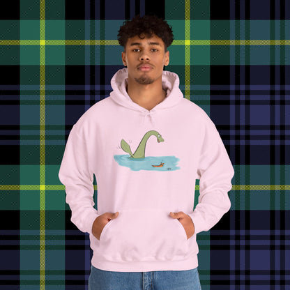 Illustrated Loch Ness Monster Says Hi | Unisex Heavy Blend™ Hooded Sweatshirt - Hoodie | A quirky, joy-filled design from Have Fun Spread Joy.