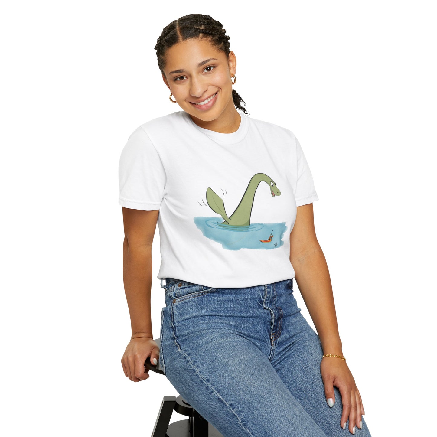 Loch Ness Monster Says Hi Illustrated | Unisex Garment-Dyed T-shirt