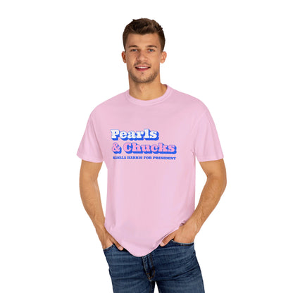 Pearls & Chucks | Kamala Harris for President (Unisex Garment-Dyed T-shirt) - T-Shirt | A quirky, joy-filled design from Have Fun Spread Joy.