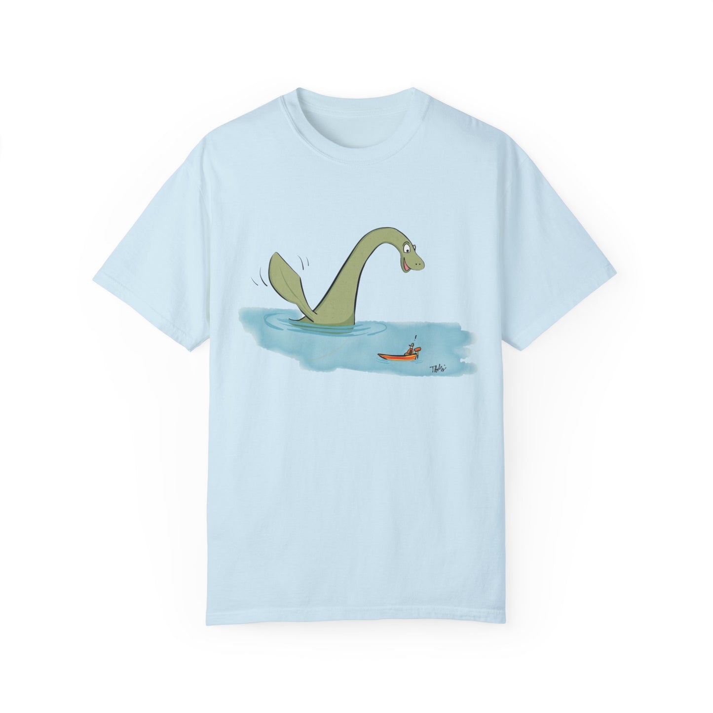 Loch Ness Monster Says Hi Illustrated | Unisex Garment-Dyed T-shirt