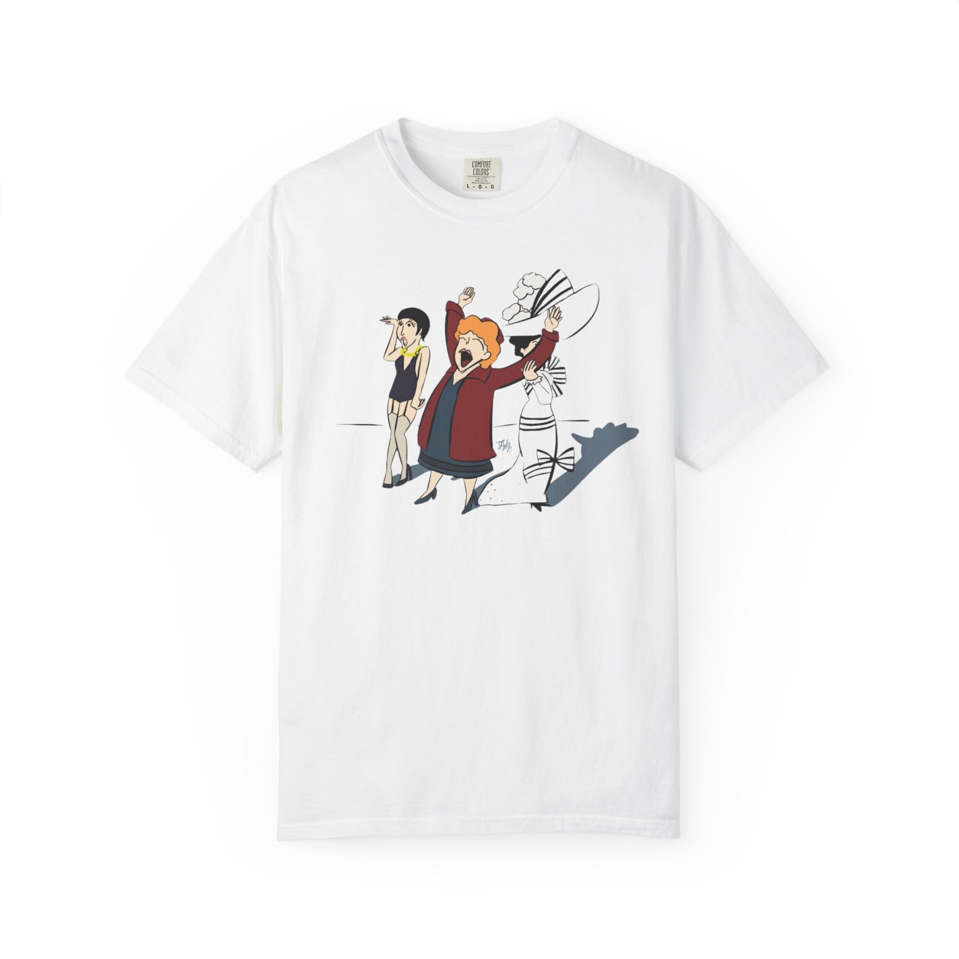 Classic Broadway Divas Illustrated | Unisex Garment-Dyed T-shirt - T-Shirt | A quirky, joy-filled design from Have Fun Spread Joy.