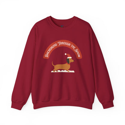 Dachshund Through the Snow | Unisex Heavy Blend™ Crewneck Sweatshirt - Sweatshirt | A quirky, joy-filled design from Have Fun Spread Joy.